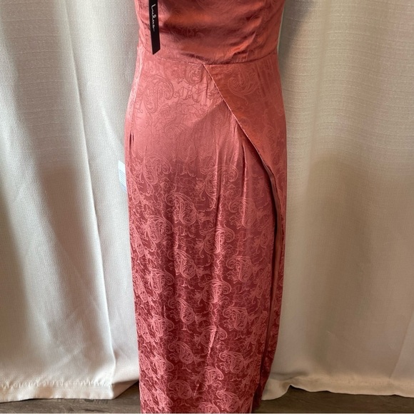 LULUS Deeply Devoted Rusty Rose One Shoulder Jacquard Maxi Dress Size S NWT - Picture 6 of 9
